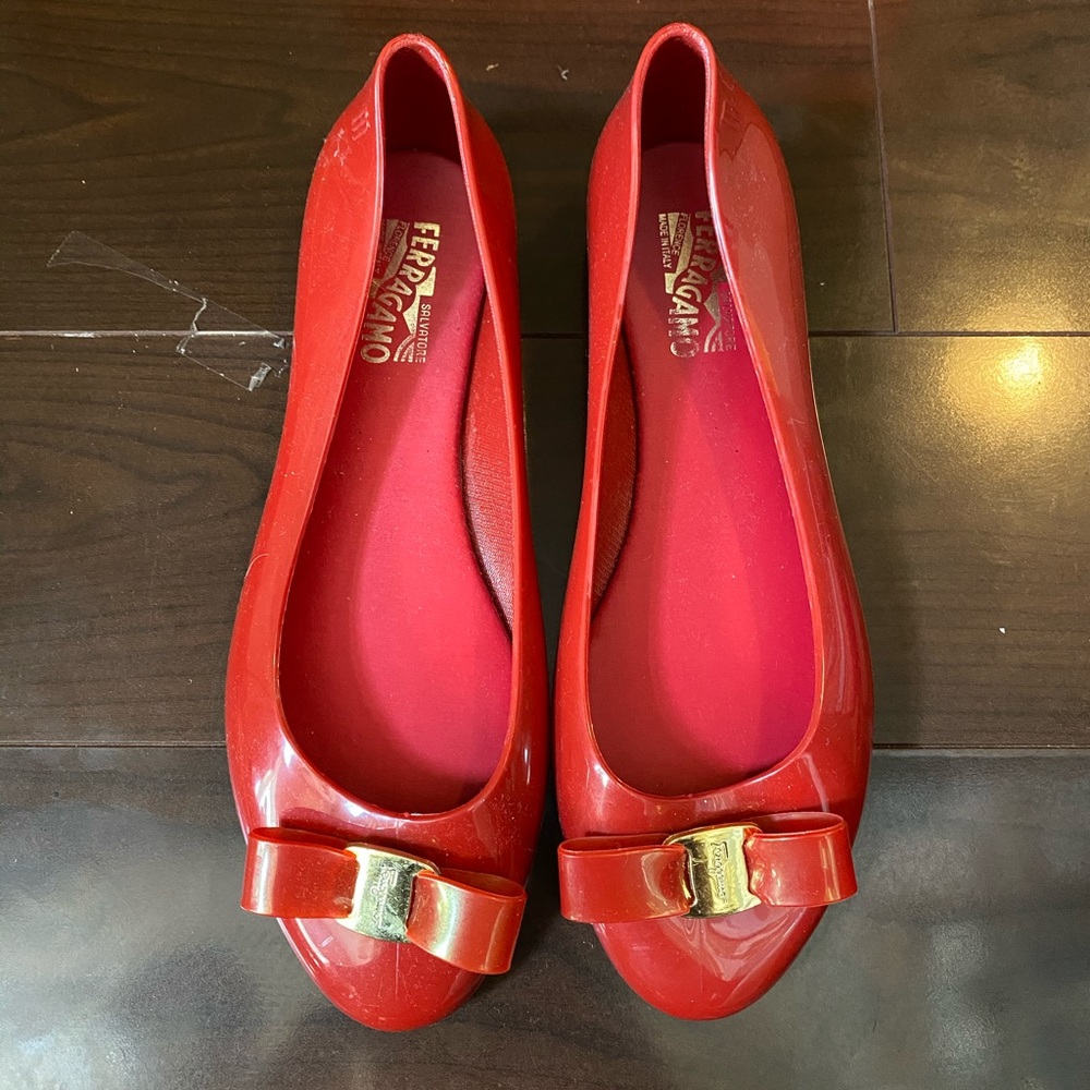 Salvatore Ferragamo Red Jelly Flats